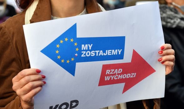 Photo d'une pancarte de manifestant lors d'un rassemblement pro-UE en Pologne.
