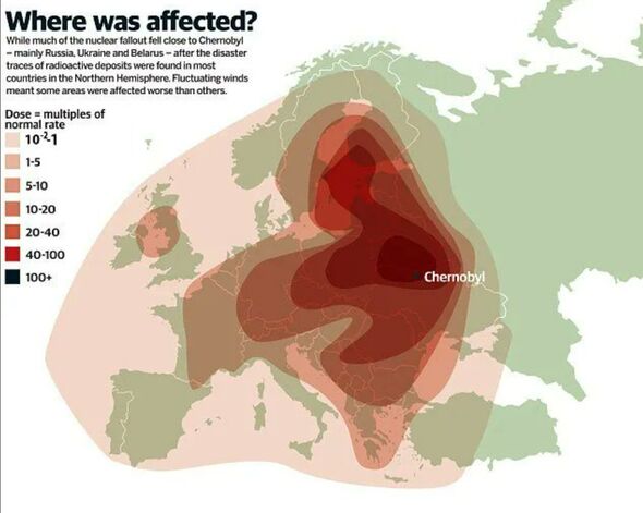 La carte montre que les radiations pourraient atteindre le Royaume-Uni.