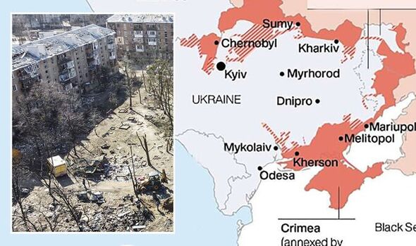 Carte de l'Ukraine et appartements bombardés