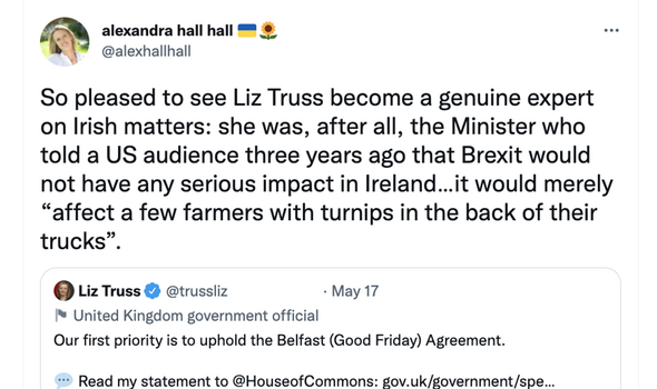 Alexandra Hall Hall a allégué que Truss avait déclaré qu'un Brexit sans accord ne nuirait qu'à 