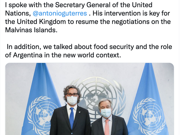 Santiago Cafiero a rencontré le Secrétaire général des Nations Unies pour demander une intervention.