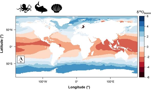 La carte des valeurs isotopiques de l'oxygène dans l'océan