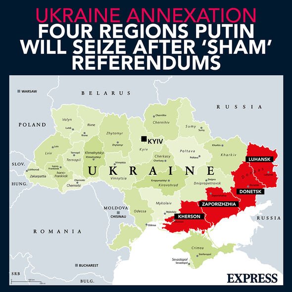 Une carte montrant les régions illégalement annexées de l'Ukraine.