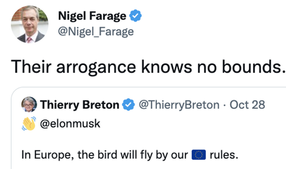 Nigel Farage s'est insurgé contre les commentaires de Thierry et les a qualifiés d'