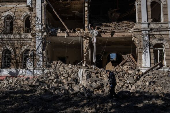 Un bâtiment ukrainien détruit