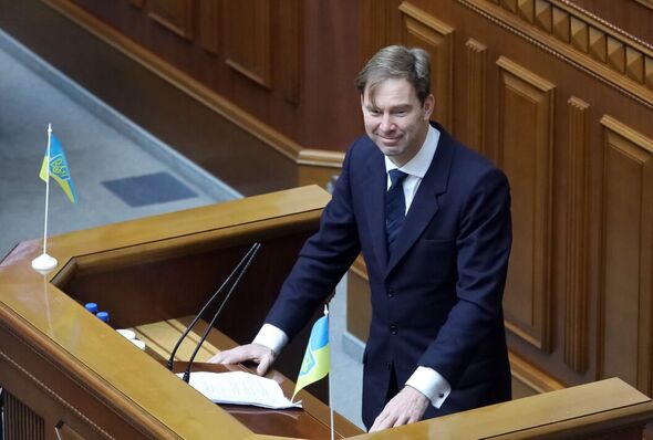 Le député britannique Tobias Ellwood au parlement ukrainien.