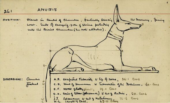 Une des cartes d'enregistrement d'Howard Carter montrant son dessin du dieu chacal Anubis.