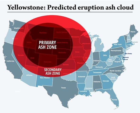 La chute de cendres prévue lors d'une éruption du Yellowstone.