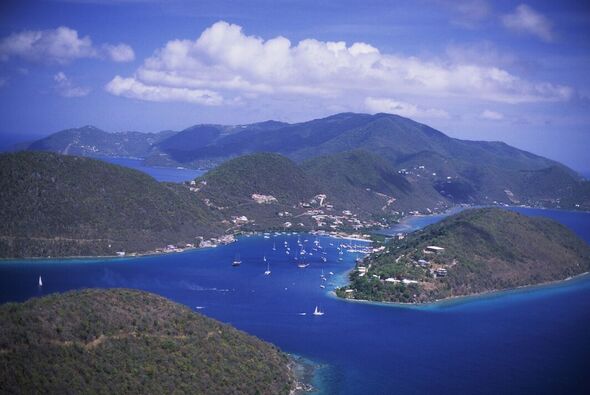 Île Vierge britannique, Tortola, Soper's Hole, vue aérienne...