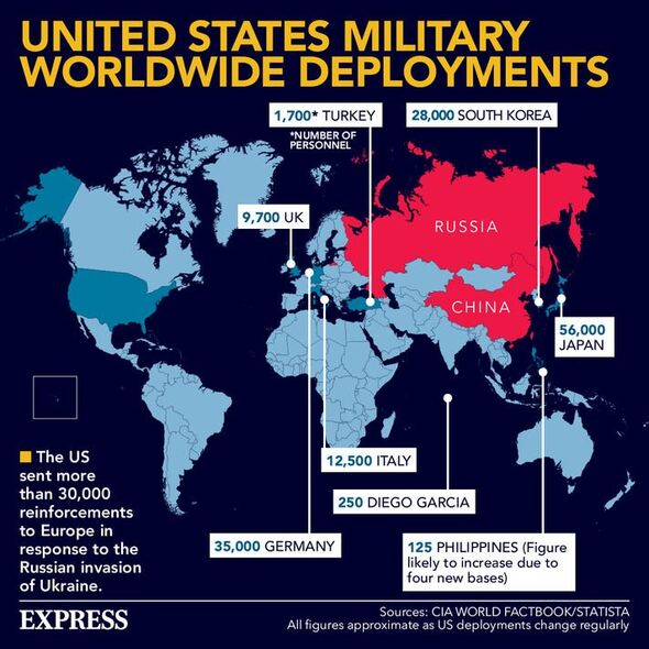 Une carte montrant les déploiements de troupes américaines.