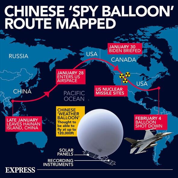 Une carte montrant la route du ballon espion chinois.