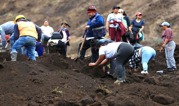 Les résidents et les sauveteurs creusent dans la boue à la recherche des victimes d'un glissement de terrain à Alausi, en Équateur