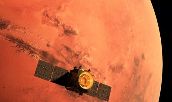 Vue d'artiste de Hope en orbite martienne