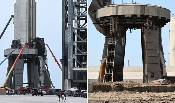 Le support de lancement avant et après le vol d'essai