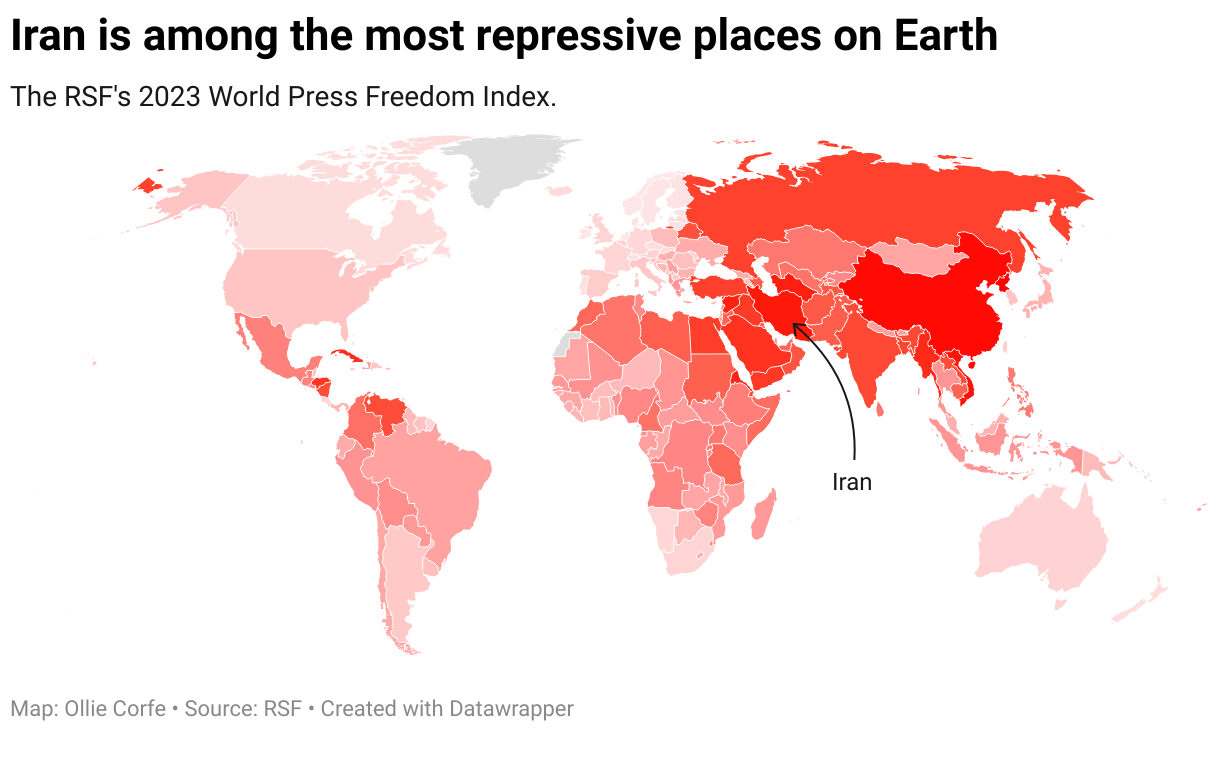 Carte du monde selon les scores de liberté de la presse.